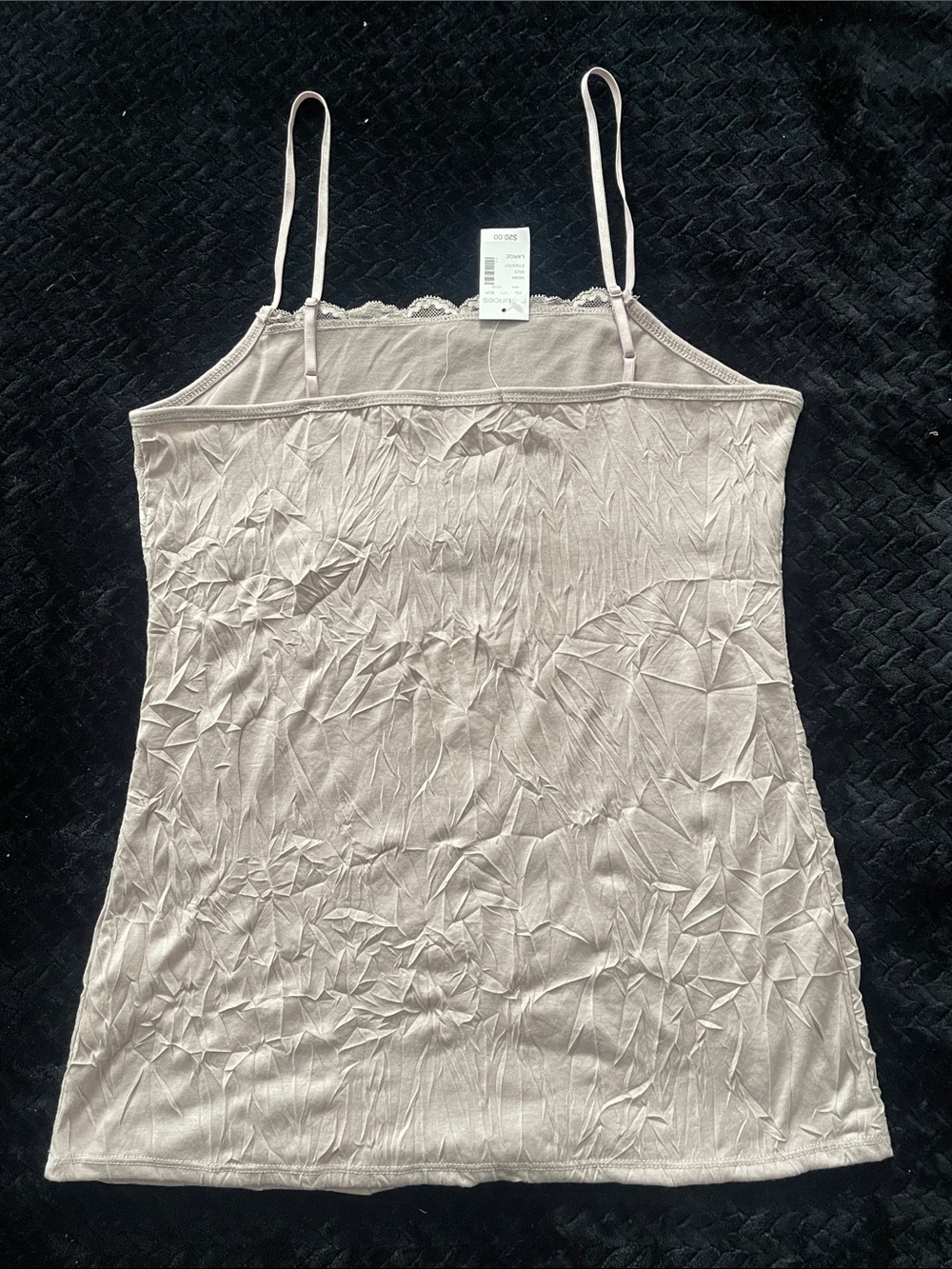 Lace-Trim Slip Dress Cami in Light Beige size L crinkle with lace in maurices